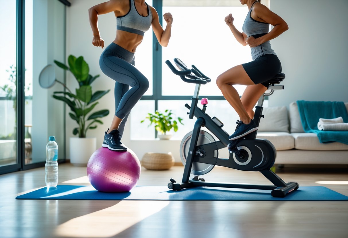 Effektiv hjemmetræning med gymnastikbold og motionscykel